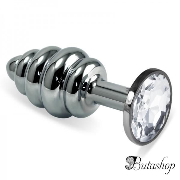 Рельефная анальная пробка S с прозрачным камнем - www.butashop.com