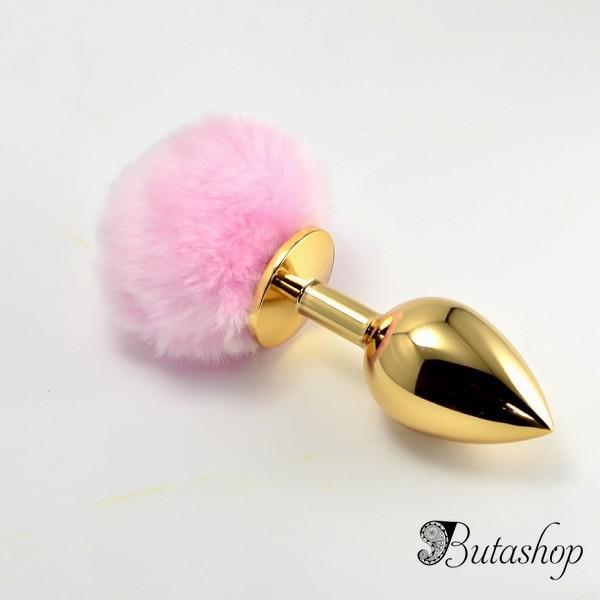 Анальная пробка золотая с помпоном - www.butashop.com