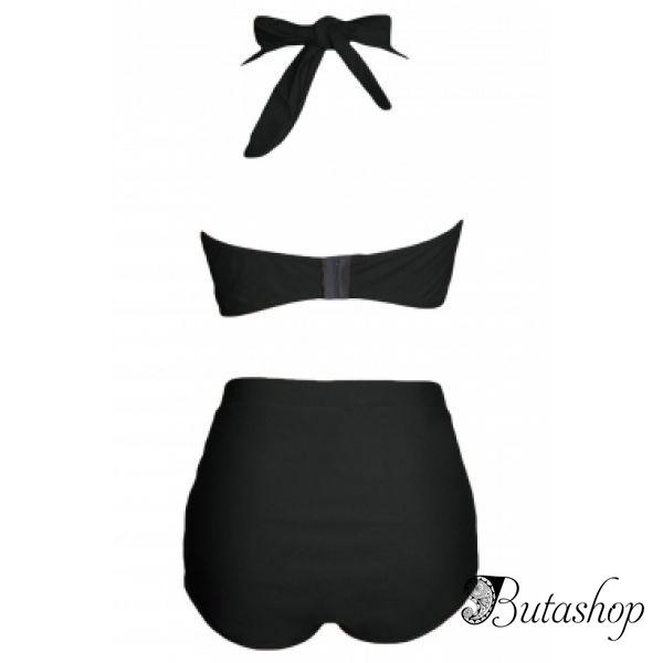 Black Halter Bandeau High Waist Plus Size Swimwear - www.butashop.com