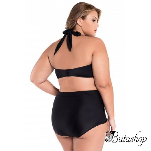 Black Halter Bandeau High Waist Plus Size Swimwear - www.butashop.com