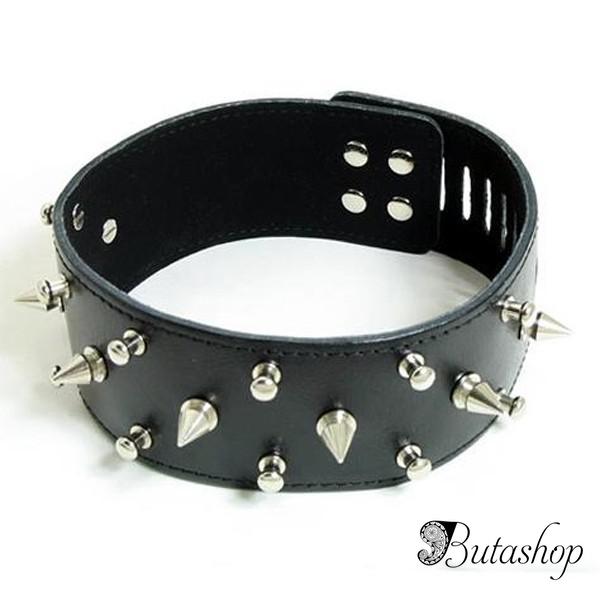 Черный широкий кожаный ошейник - www.butashop.com