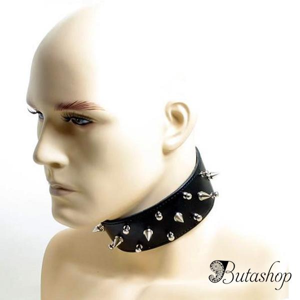 Черный широкий кожаный ошейник - www.butashop.com
