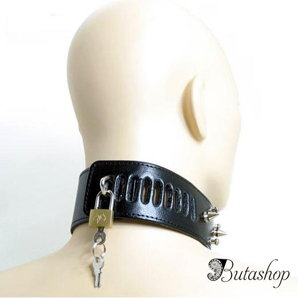 Черный широкий кожаный ошейник - www.butashop.com