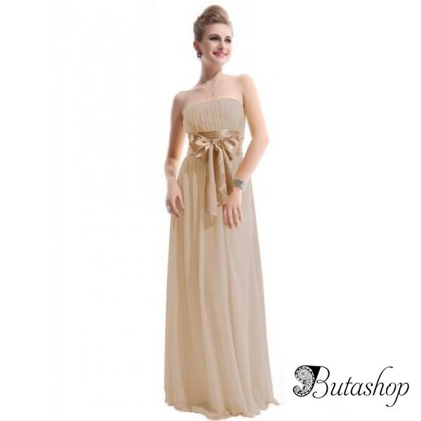 РАСПРОДАЖА! Бежевое вечернее платье без бретель - www.butashop.com