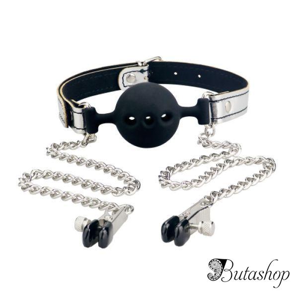 Дышащий кляп с зажимами для сосков - www.butashop.com