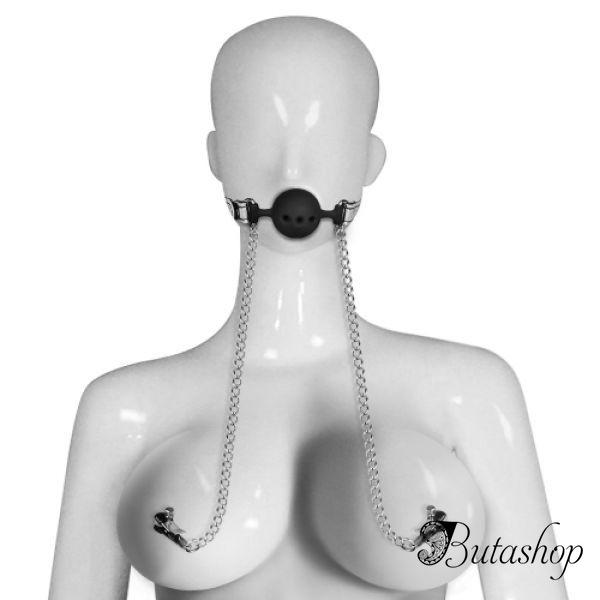 Дышащий кляп с зажимами для сосков - www.butashop.com