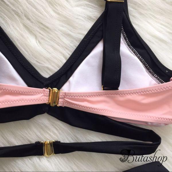 РАСПРОДАЖА! Купальник розовый с черными переплетами - www.butashop.com