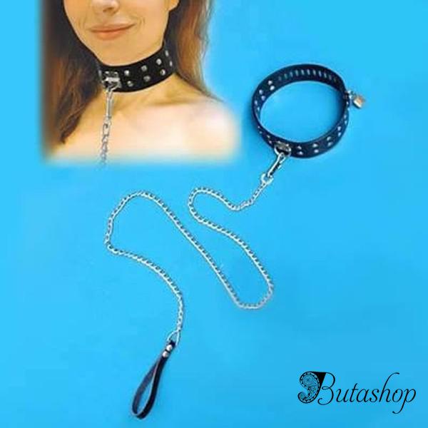 Черный шипованный ошейник - www.butashop.com
