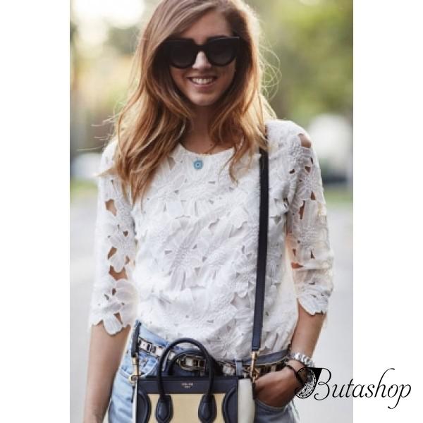 Белый топ с цветами - www.butashop.com