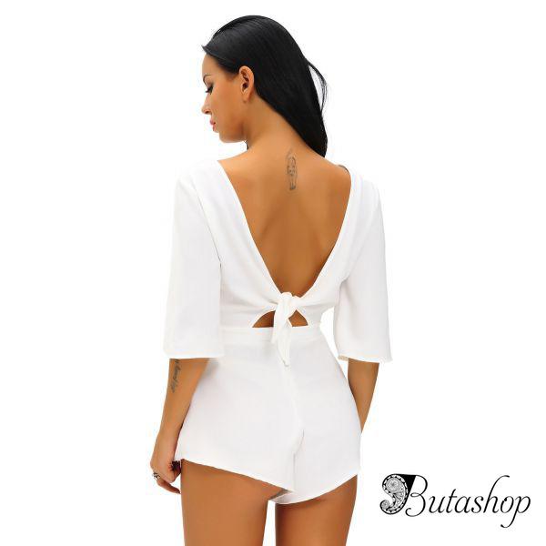 Белый комбинезон с завязкой и открытой спиной - www.butashop.com