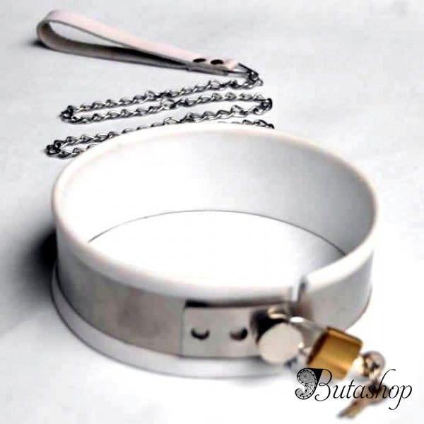 Ошейник из нержавеющей стали большого размера - белый - www.butashop.com