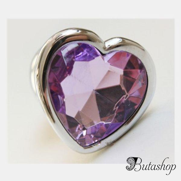 Анальная пробка сердечко, с сереневым камушком, размер М - www.butashop.com