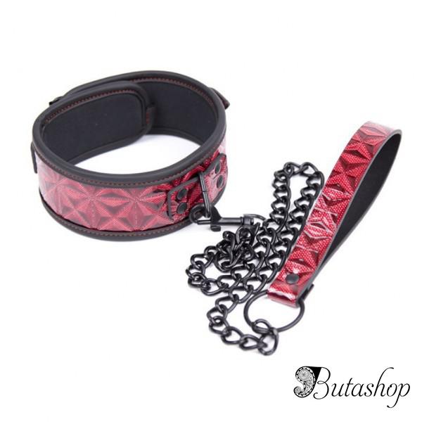 Красный ошейник из крокодиловой кожи - www.butashop.com
