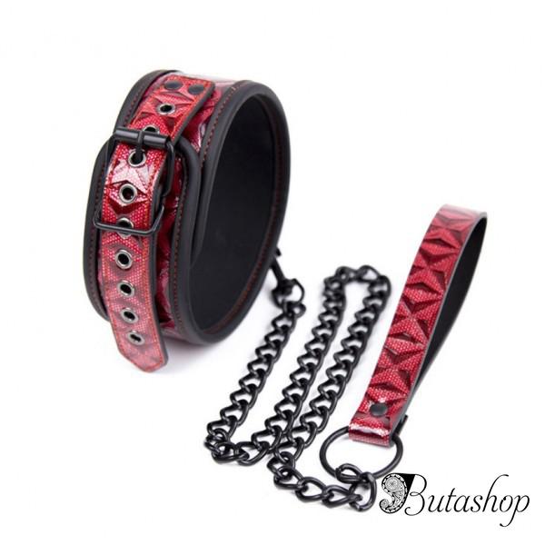 Красный ошейник из крокодиловой кожи - www.butashop.com