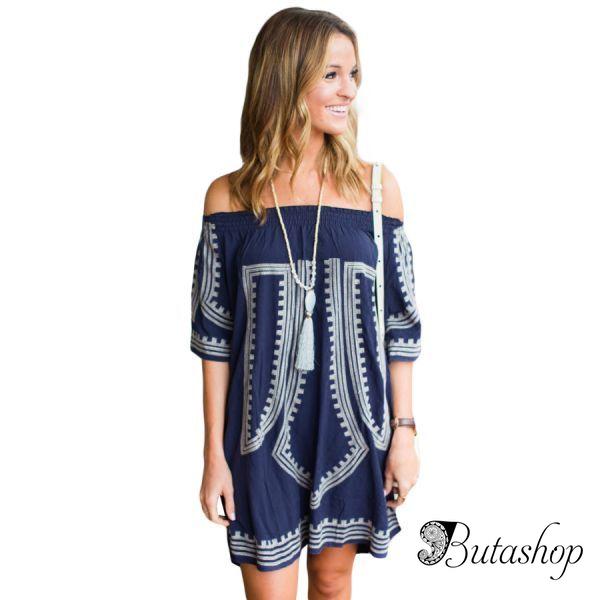 Bohemian Vibe Geometric Print Off The Shoulder Beach Dress - www.butashop.com