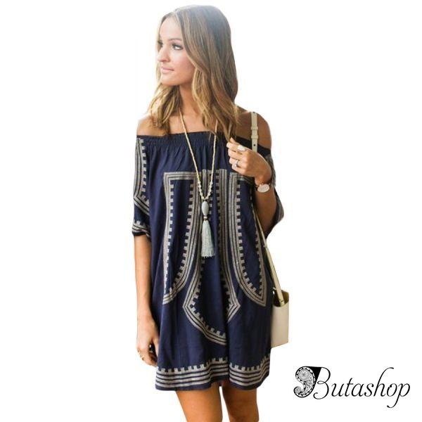 Bohemian Vibe Geometric Print Off The Shoulder Beach Dress - www.butashop.com