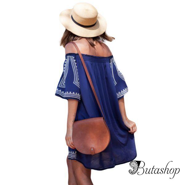 Bohemian Vibe Geometric Print Off The Shoulder Beach Dress - www.butashop.com