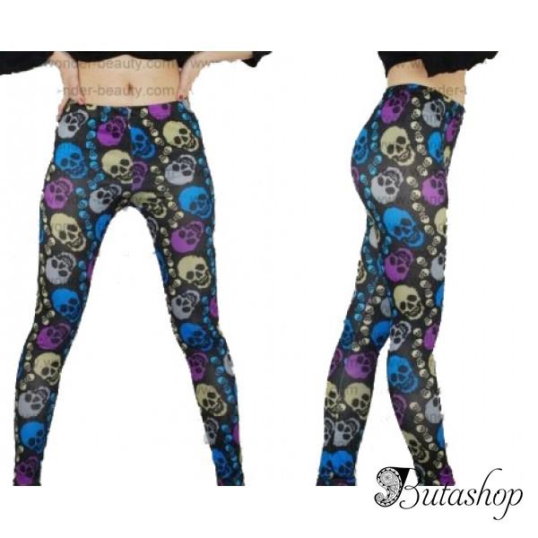 Леггинсы цветные с черепками - www.butashop.com