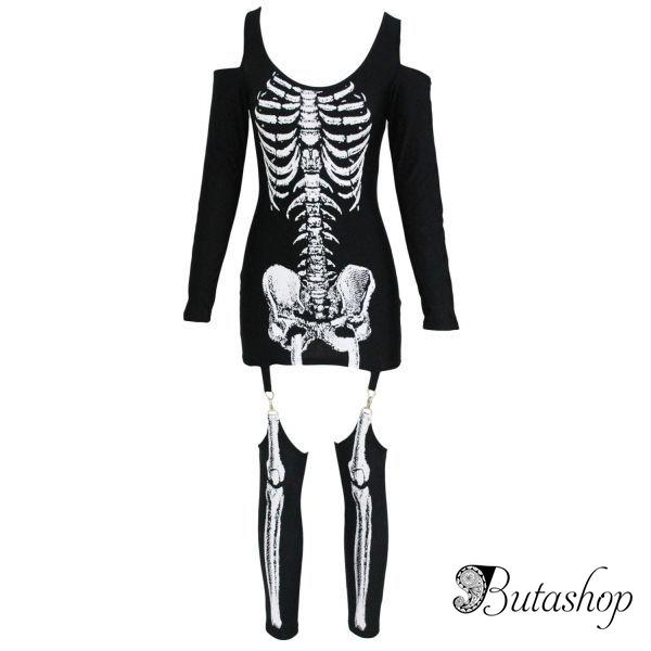рентген хеллоуин с плеча скелет платье костюм - www.butashop.com