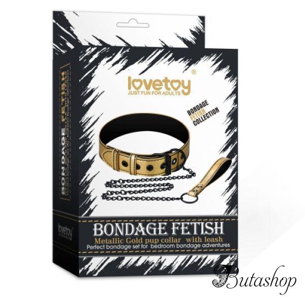 Золотичный ошейник Bondage Fetish Metallic Gold Pup Collar With Leash - www.butashop.com