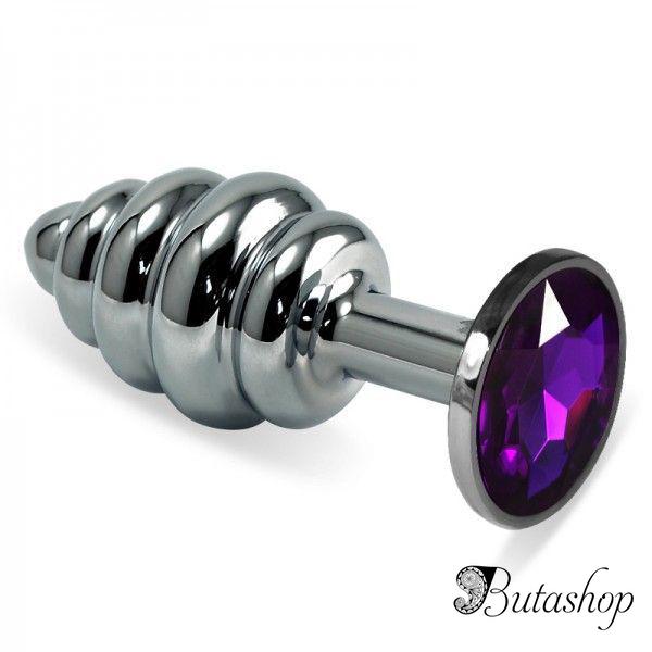 Рельефная анальная пробка S с фиолетовым камнем - www.butashop.com