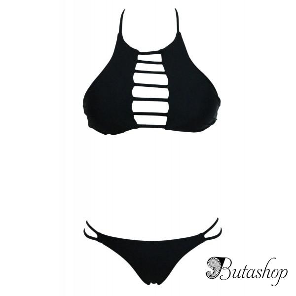 Раздельный черный купальник с прорезами - www.butashop.com