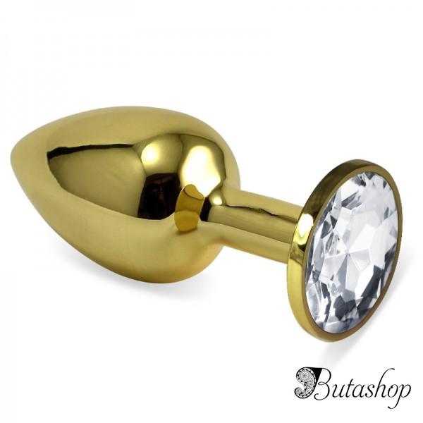 Анальная пробка золотистого цвета с камнем + упаковка - www.butashop.com