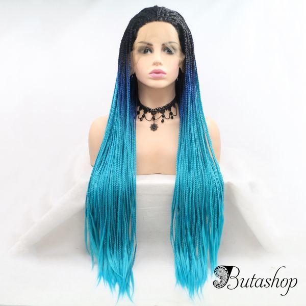 Реалистичный парик омбре на сетке голубые длинные афро косы - www.butashop.com