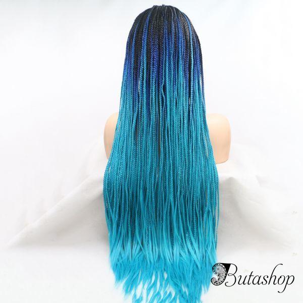 Реалистичный парик омбре на сетке голубые длинные афро косы - www.butashop.com