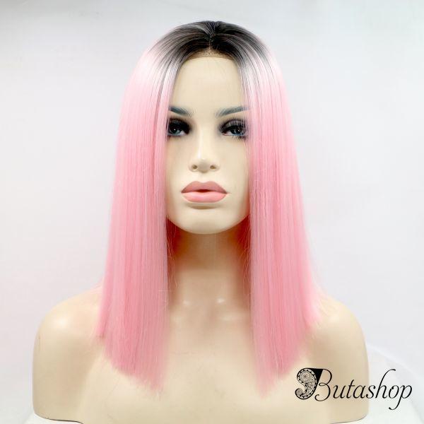 Реалистичный парик омбре на сетке ярко розовые прямые волосы каре - www.butashop.com