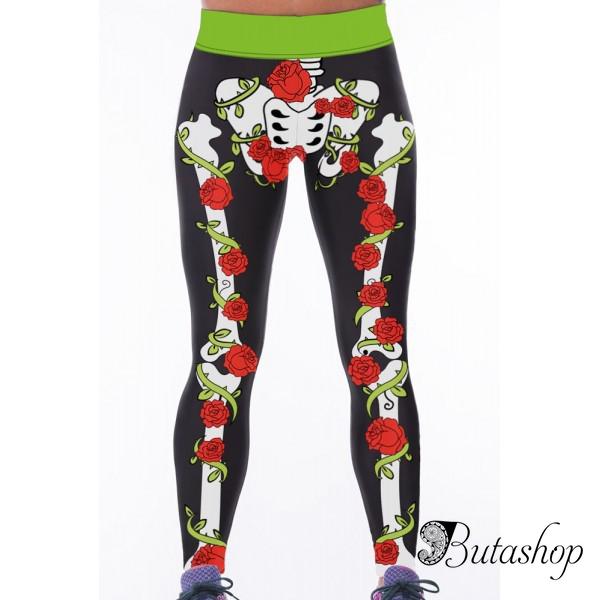 Леггинсы с необычным принтом роз на костях - www.butashop.com