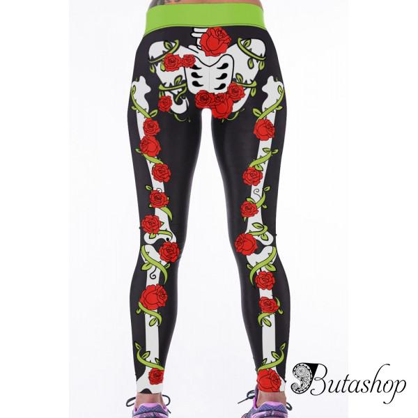 Леггинсы с необычным принтом роз на костях - www.butashop.com