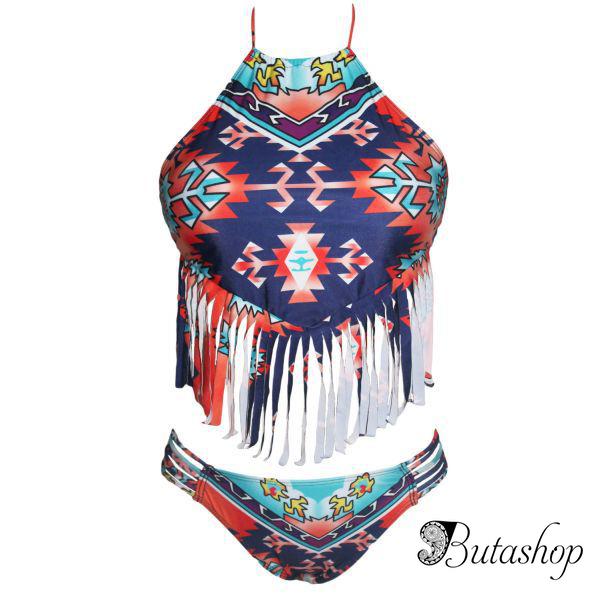 Раздельный купальник яркой расцветки с бахромой - www.butashop.com