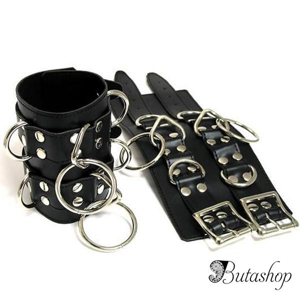 Черные кожаные широкие наручники - www.butashop.com