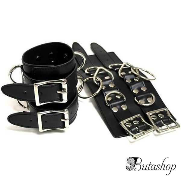 Черные кожаные широкие наручники - www.butashop.com