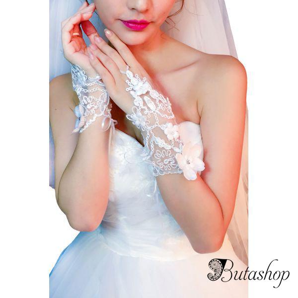 Белые свадебные открытые перчатки - www.butashop.com