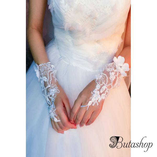 Белые свадебные открытые перчатки - www.butashop.com