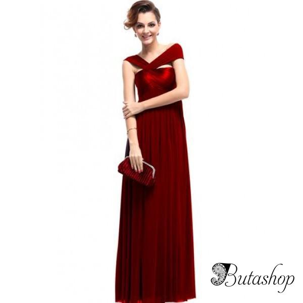 РАСПРОДАЖА! Ярко-красное вечернее длинное платье с открытым плечом - www.butashop.com