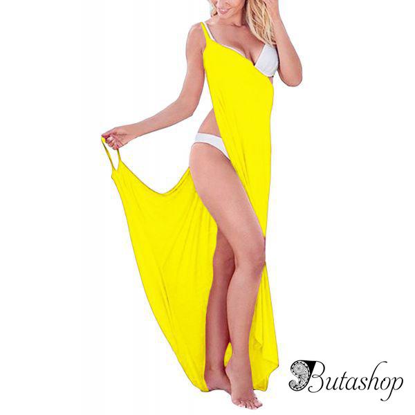 Yellow Greek Goddess Spaghetti Strap Sarong Beachwear - www.butashop.com