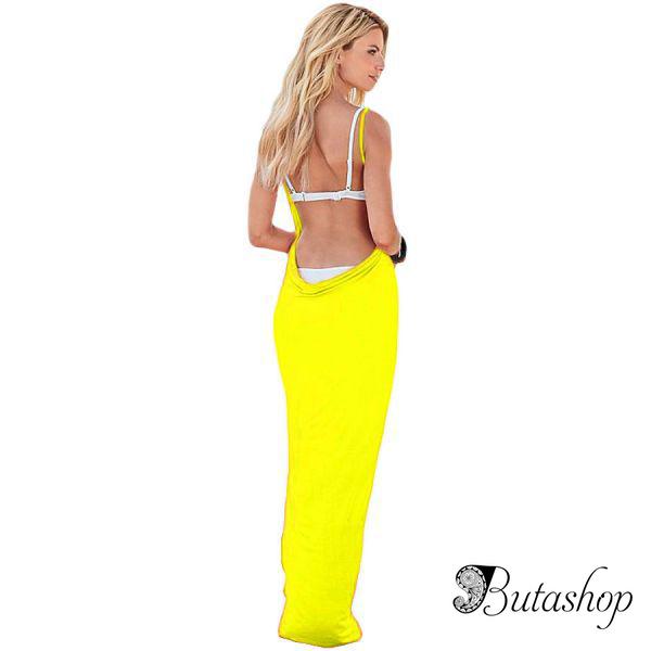 Yellow Greek Goddess Spaghetti Strap Sarong Beachwear - www.butashop.com