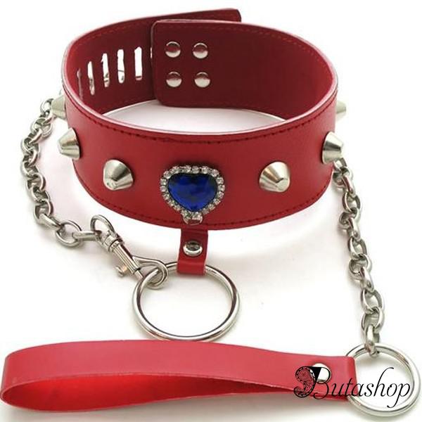Современный стильный красный кожаный ошейник - www.butashop.com