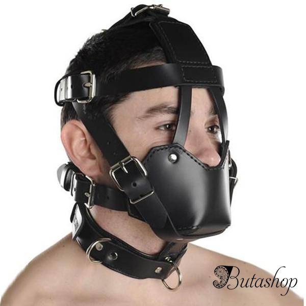 Черный кожаный намордник с прочными ремнями - www.butashop.com