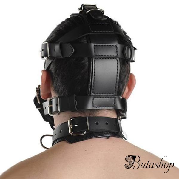 Черный кожаный намордник с прочными ремнями - www.butashop.com