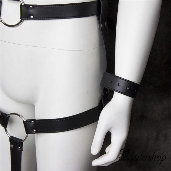 Черный кожаный bdsm костюм - www.butashop.com