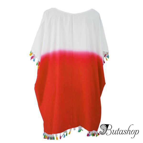 White Orange Tassel Beach Cover up - www.butashop.com
