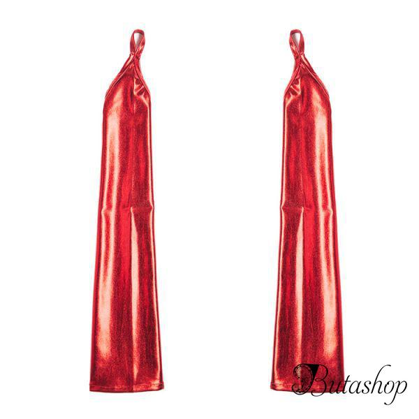 Виниловые длинные перчатки красные - www.butashop.com