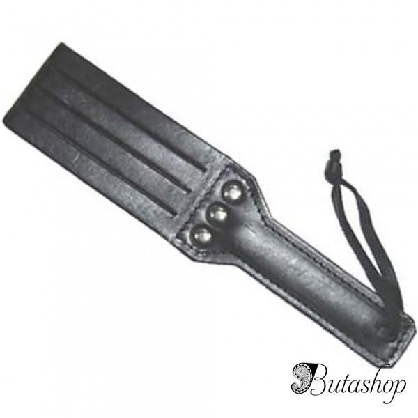 Черная квадратная кожаная шлепалка - www.butashop.com