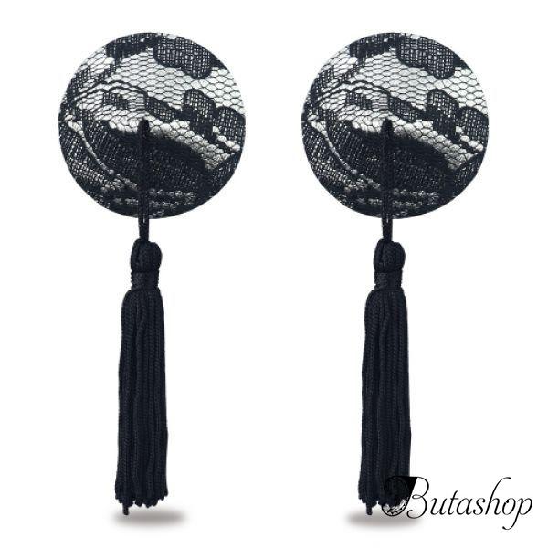 Черные кружевные стикини с кисточками - www.butashop.com
