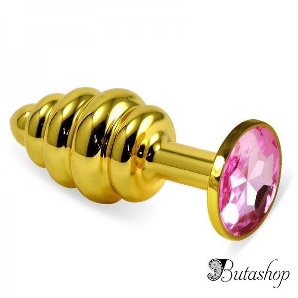 Ребристая анальная пробка золото, розовый - www.butashop.com