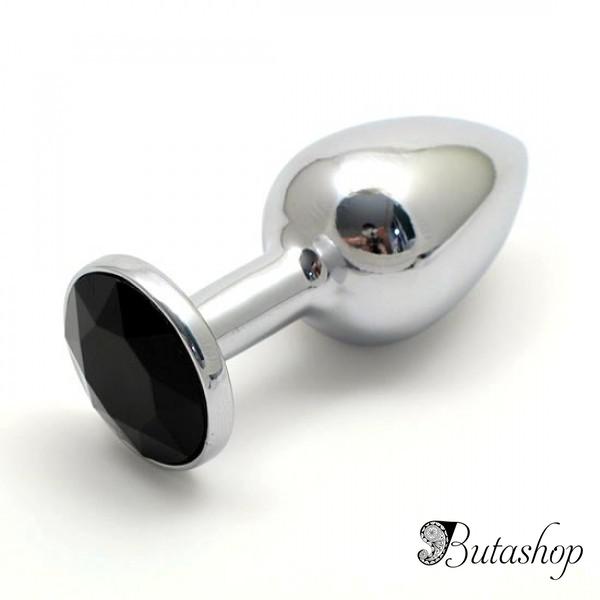 Металлическая анальная пробка с черным камнем - www.butashop.com
